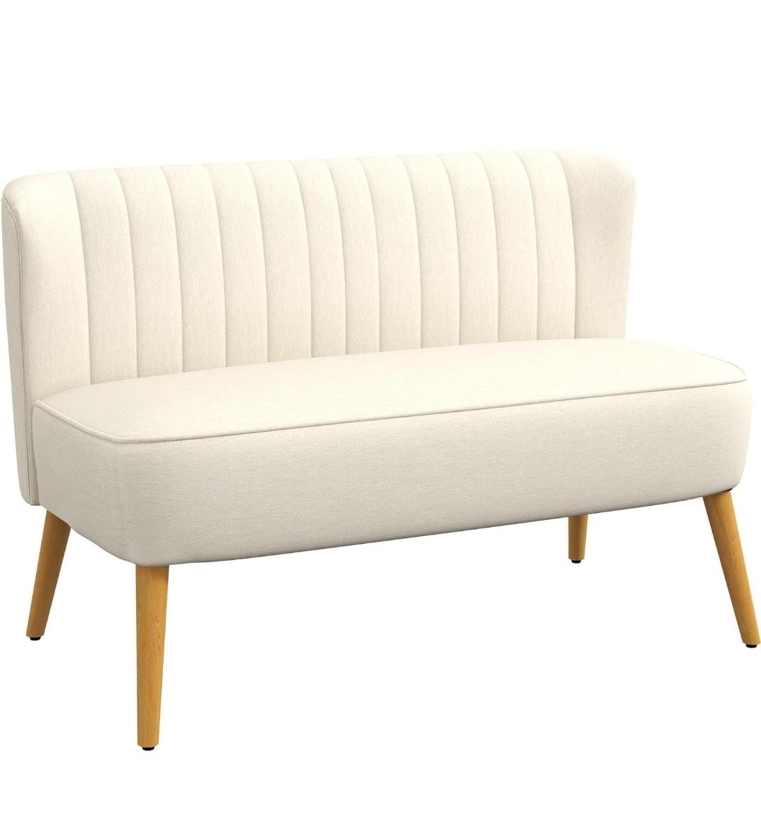 Cream Cushion Upholstery Wooden Legs Couples Chair